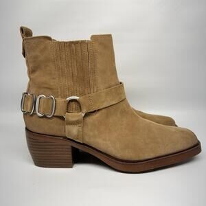 Sam Edelman Bellamie Suede Harness Western Ankle Boots in Camel Suede Sz 8